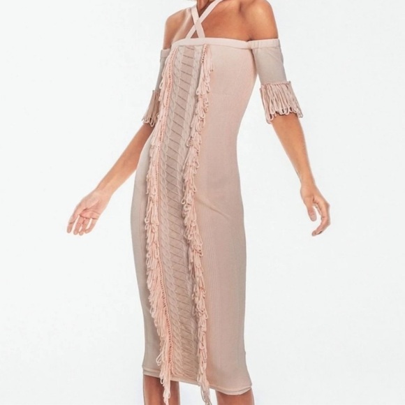 NWT ALICE MCCALL Black Fringe Cold Shoulder Sovereign Midi Dress Size 0 - Picture 6 of 13